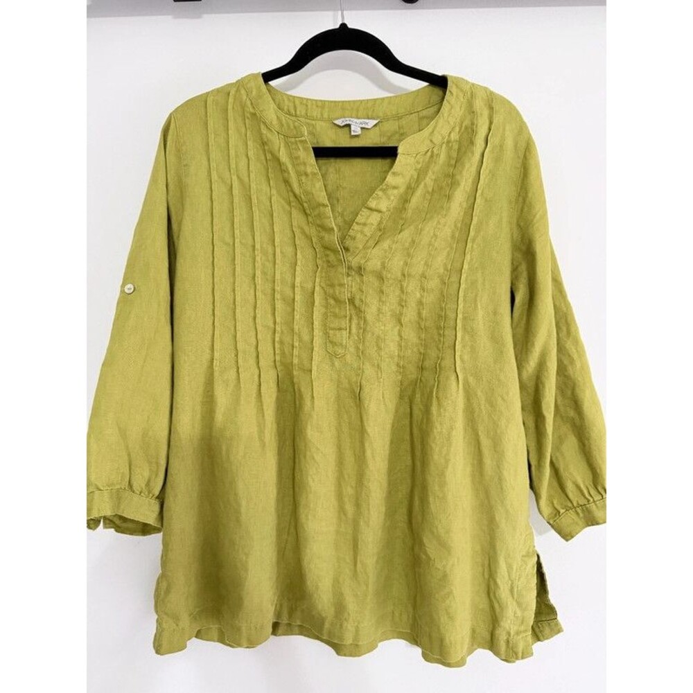 John Mark 100% Linen Pleated V-Neck Tunic Blouse Top - Size Medium